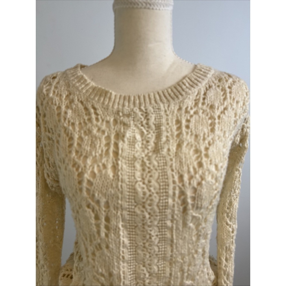 Flying Tomato Crochet Open Knit Sweater Womens XS Ivory Cotton Blnd Boho Cottage - Picture 2 of 10
